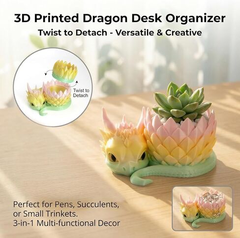 3D Printed Dragon Pencil Holder for Desk, Removable Dragon Egg Pen Holder, Cute Pencil Cup Desk Organizer for Pens, Pencils, Paper Clips, Makeup Brushes, Fantasy Desk Decor Gift for Kids in Saudi Arabia