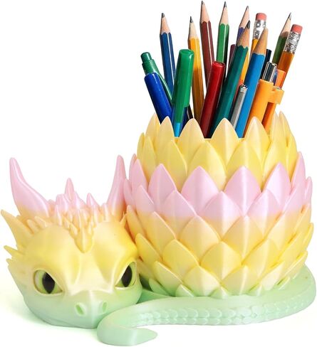 3D Printed Dragon Pencil Holder for Desk, Removable Dragon Egg Pen Holder, Cute Pencil Cup Desk Organizer for Pens, Pencils, Paper Clips, Makeup Brushes, Fantasy Desk Decor Gift for Kids in Saudi Arabia