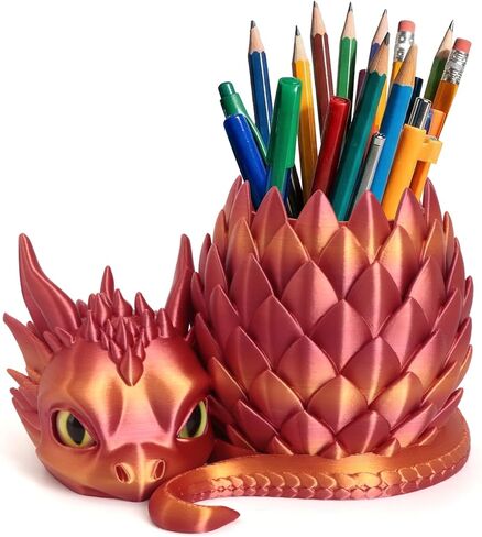 3D Printed Dragon Pencil Holder for Desk, Removable Dragon Egg Pen Holder, Cute Pencil Cup Desk Organizer for Pens, Pencils, Paper Clips, Makeup Brushes, Fantasy Desk Decor Gift for Kids in Saudi Arabia