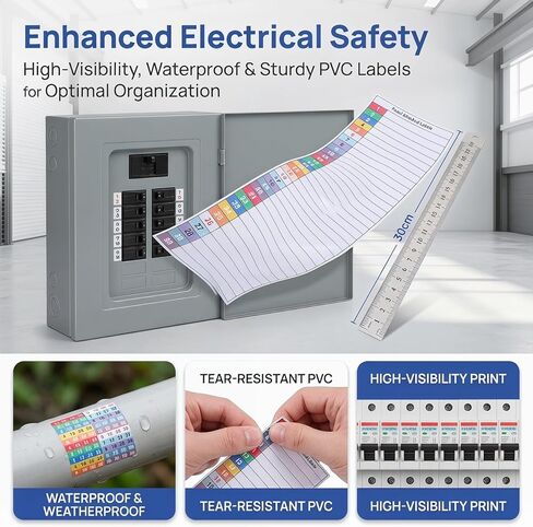 8 Sheets Electrical Box Labels – Self-Adhesive Waterproof Circuit Breaker Stickers for Breaker Panel, Fuse Box & Outdoor Electrical Installations in Kuwait