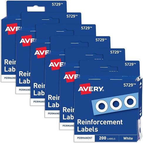 ملصقات تقوية Avery، قطر 1/4 بوصة، لاصق دائم، أبيض، غير قابل للطباعة، 6 عبوات، 1200 صفحة ملصقات معززة (21919) in Kuwait