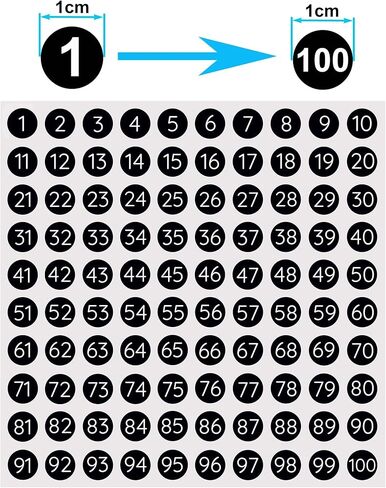ملصقات لاصقة عدد ملصقات دائرية رقم 1-100 (25 قطعة-أسود) in Kuwait