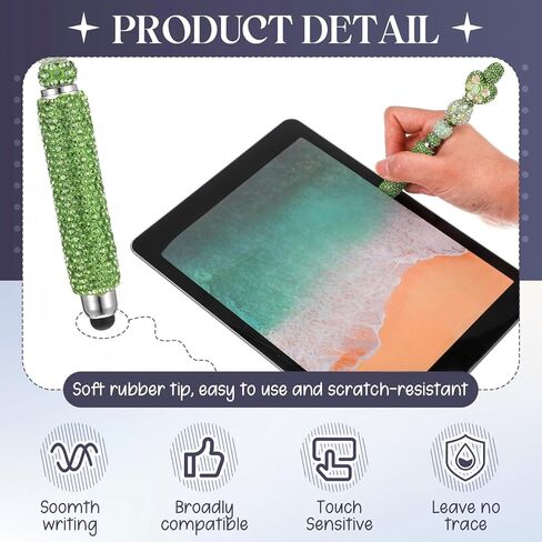 Tondiamo 10 Pcs Glitter Beadable Stylus Pens Diamond Full Rhinestone Bead Bling Stylus Pens for Rubber Touch Screen Handwriting Ballpoint Pen for Trendy Stuff Women DIY Craft Making Office Supplies in Kuwait
