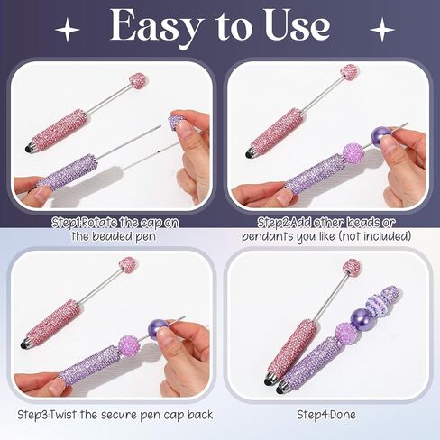 Tondiamo 10 Pcs Glitter Beadable Stylus Pens Diamond Full Rhinestone Bead Bling Stylus Pens for Rubber Touch Screen Handwriting Ballpoint Pen for Trendy Stuff Women DIY Craft Making Office Supplies in Kuwait