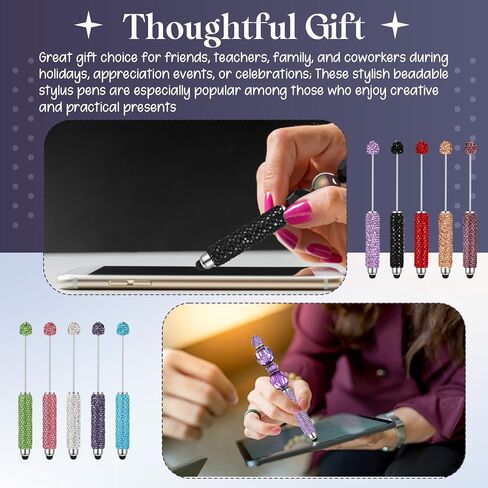 Tondiamo 10 Pcs Glitter Beadable Stylus Pens Diamond Full Rhinestone Bead Bling Stylus Pens for Rubber Touch Screen Handwriting Ballpoint Pen for Trendy Stuff Women DIY Craft Making Office Supplies in Kuwait