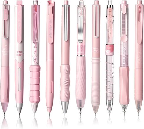 Ymapinc 10PCS Cute Pens for Women, 0.5mm Retractable Pink Pens Black Ink Pen, Cute Note Taking Fine Point Pen for Writing Journaling Aesthetic School Supplies Office Stationery in Kuwait
