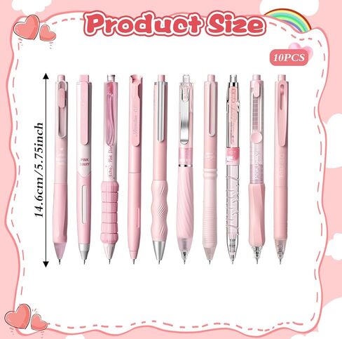 Ymapinc 10PCS Cute Pens for Women, 0.5mm Retractable Pink Pens Black Ink Pen, Cute Note Taking Fine Point Pen for Writing Journaling Aesthetic School Supplies Office Stationery in Kuwait