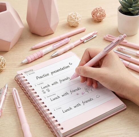 Ymapinc 10PCS Cute Pens for Women, 0.5mm Retractable Pink Pens Black Ink Pen, Cute Note Taking Fine Point Pen for Writing Journaling Aesthetic School Supplies Office Stationery in Kuwait