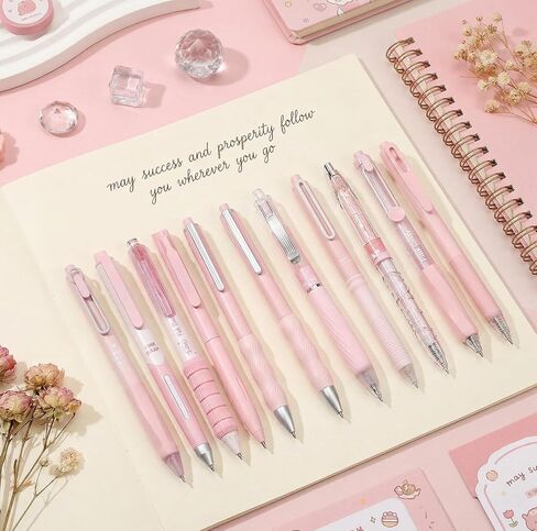 Ymapinc 10PCS Cute Pens for Women, 0.5mm Retractable Pink Pens Black Ink Pen, Cute Note Taking Fine Point Pen for Writing Journaling Aesthetic School Supplies Office Stationery in Kuwait