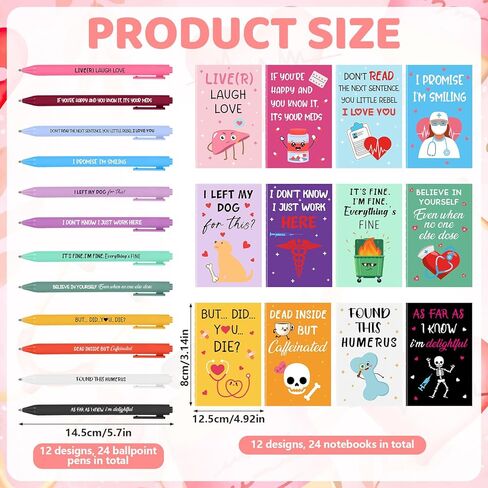 24 Sets Nurse Appreciation Gifts Funny Nurse Notebooks Nursing Ballpoint Pens Nurses Notepad Funny Nurses Week Gifts for Coworkers Medical Assistant Doctor Graduation Retirement Gift Office Supplies in Saudi Arabia