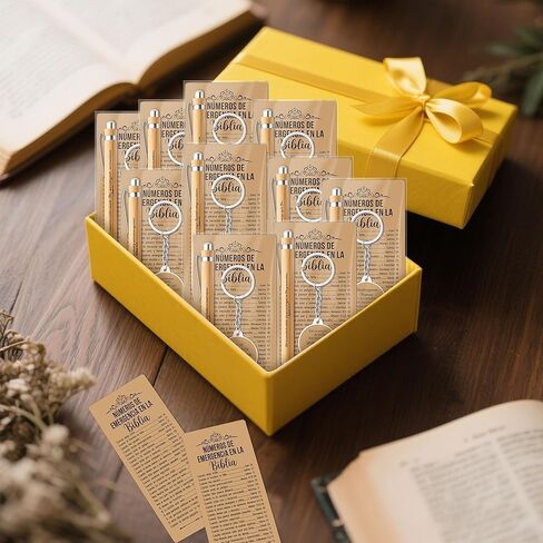 ANGOLIO هدايا قرطاسية مسيحية إسبانية - 130 قطعة هدايا العودة إلى المدرسة Regalos كريستيانوs En Español أرقام الطوارئ الكتاب المقدس الإشارات المرجعية آية الكتاب المقدس قلم الخيزران سلسلة مفاتيح ملهمة للكنيسة VBS in Kuwait
