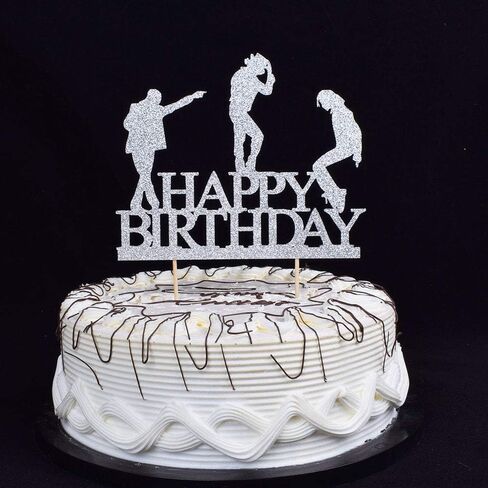 Glitter Happy Birthday Cake Topper cake Toppers Happy Birthday Cake Bunting Party Decoration Supplies. (Silver) in Saudi Arabia