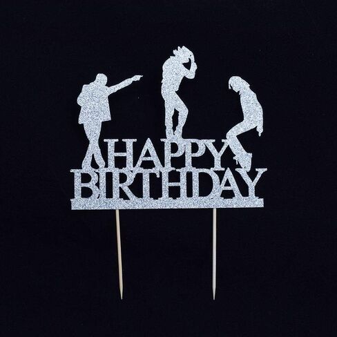 Glitter Happy Birthday Cake Topper cake Toppers Happy Birthday Cake Bunting Party Decoration Supplies. (Silver) in Saudi Arabia