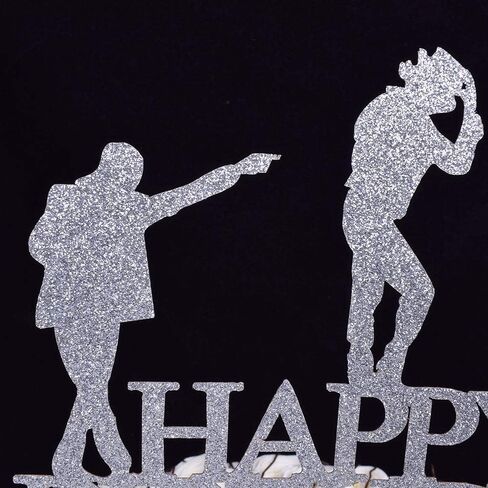 Glitter Happy Birthday Cake Topper cake Toppers Happy Birthday Cake Bunting Party Decoration Supplies. (Silver) in Saudi Arabia