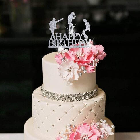 Glitter Happy Birthday Cake Topper cake Toppers Happy Birthday Cake Bunting Party Decoration Supplies. (Silver) in Saudi Arabia