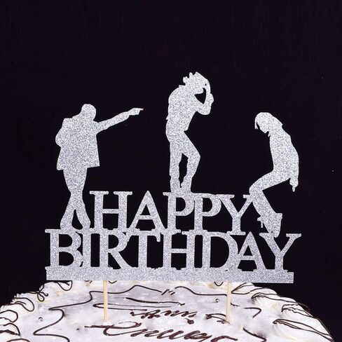 Glitter Happy Birthday Cake Topper cake Toppers Happy Birthday Cake Bunting Party Decoration Supplies. (Silver) in Saudi Arabia