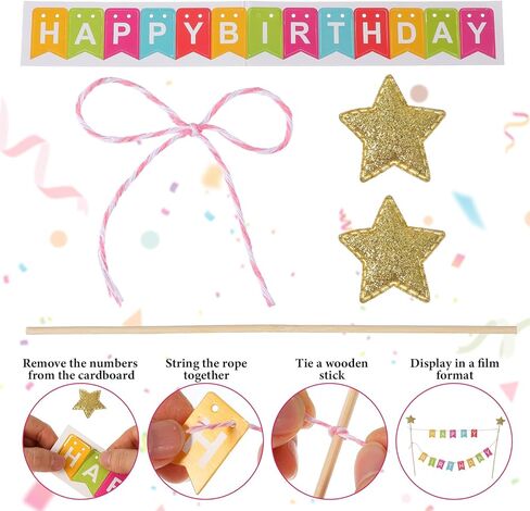 4PCS Happy Birthday Cake Banner, Happy Birthday Banner, Gold Star Cake Topper, Colorful Rainbow Cakes Decoration for Men Women Baby Shower Party Baking Decoration Supplies, 4 Style in Saudi Arabia