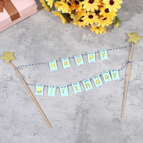 4PCS Happy Birthday Cake Banner, Happy Birthday Banner, Gold Star Cake Topper, Colorful Rainbow Cakes Decoration for Men Women Baby Shower Party Baking Decoration Supplies, 4 Style in Saudi Arabia