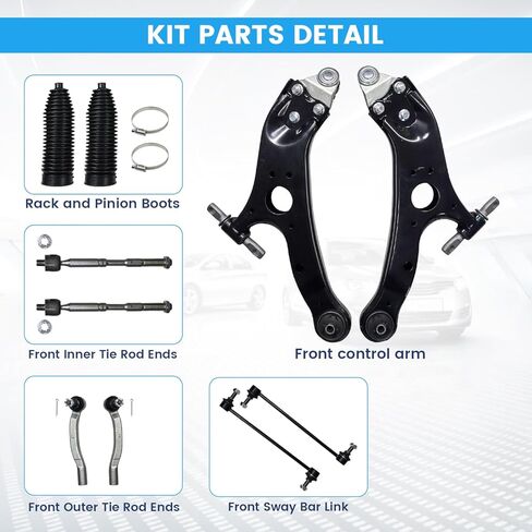 طقم تعليق أمامي 10 قطع لـ 2011-2020 Toyota Sienna ذراع التحكم السفلي مع وصلة كروية وصلة قضيب ربط خارجي وداخلي (# K622035 K622036 K750574 EV801518 ES800997) in Kuwait