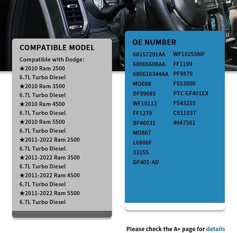 6.7 الكمون فلتر الوقود 68157291AA متوافق مع 2010 دودج رام 6.7L الكمون رام 2500 3500 4500 5500 6.7L ديزل 2011 2012 2013 2014 2015 2016 2017 2018 2019 2020 2021 2022 2023 2024 68065608AA in Kuwait
