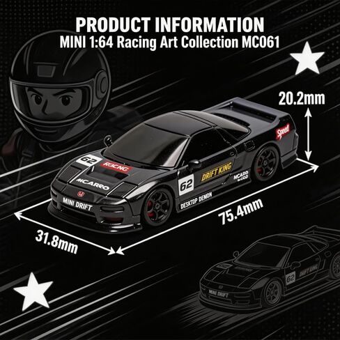 1/64 Scale Mini RC Drift Car, 60 Mins Playtime 2.4GHz Remote Control Car with 2-Speed Modes & LED Lights, Micro 4WD RC Stunt Race Car, (Black) in Saudi Arabia