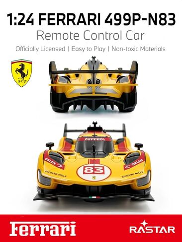 RASTAR 10370 1/24 نموذج سيارة فيراري 499P-N83 Racing RC مرخص رسميًا مع جهاز تحكم عن بعد 2.4 جيجا هرتز، مفتاح سرعتين، أبواب قابلة للفتح، تعليق مستقل، أضواء عمل وملصقات DIY للعب والعرض in Kuwait