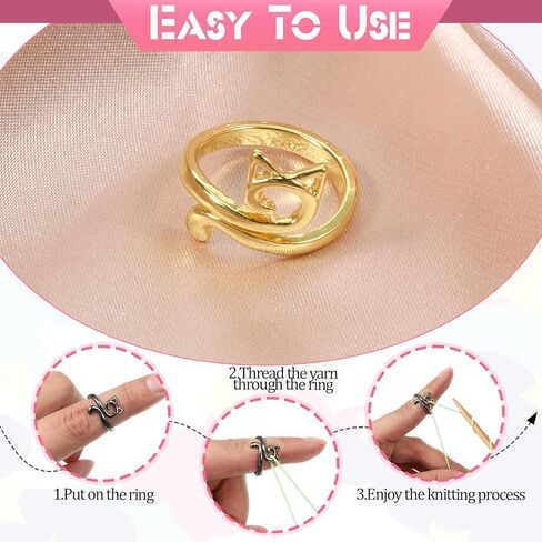SULIKJHUI 6 Pcs Yarn Tension Ring for Crocheting, Crochet Finger Yarn Holder for Knitting & Crochet, Ideal Gift for Crafters (Zinc Alloy, Geometric Cat Design, Gold/Silver/Black) in Saudi Arabia