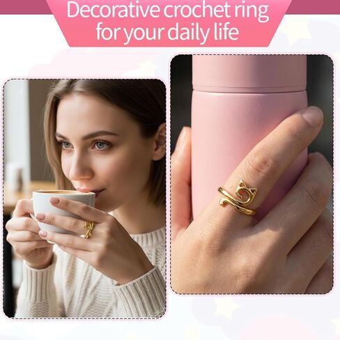 SULIKJHUI 6 Pcs Yarn Tension Ring for Crocheting, Crochet Finger Yarn Holder for Knitting & Crochet, Ideal Gift for Crafters (Zinc Alloy, Geometric Cat Design, Gold/Silver/Black) in Saudi Arabia