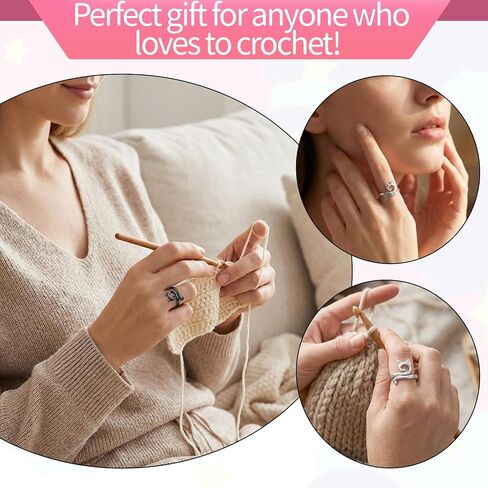 SULIKJHUI 6 Pcs Yarn Tension Ring for Crocheting, Crochet Finger Yarn Holder for Knitting & Crochet, Ideal Gift for Crafters (Zinc Alloy, Geometric Cat Design, Gold/Silver/Black) in Saudi Arabia
