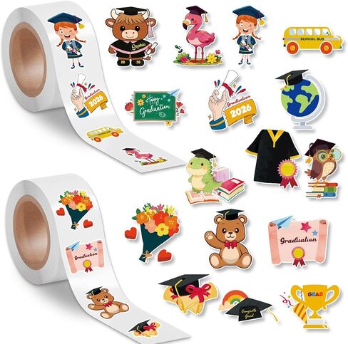 1000 Pcs Preschool Kindergarten Graduation Stickers in 2 Rolls, Waterproof Vinyl Grad Decals for Kids, Cute School 2026 Stickers for Water Bottles Card Envelope Gifts in Saudi Arabia