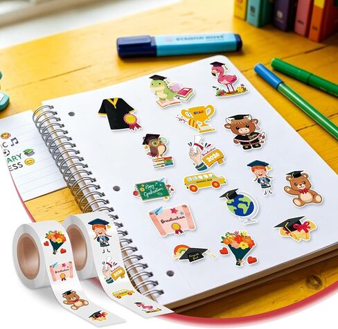 1000 Pcs Preschool Kindergarten Graduation Stickers in 2 Rolls, Waterproof Vinyl Grad Decals for Kids, Cute School 2026 Stickers for Water Bottles Card Envelope Gifts in Saudi Arabia