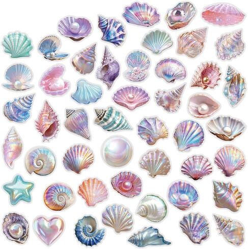 Sea Shell Stickers,100pcs Starfish Seahorse Under The Sea Beach Theme Stickers for Scrapbooking Journaling Planner Laptop Birthday Party Gift Laptop Decorations in Saudi Arabia