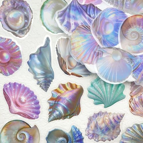 Sea Shell Stickers,100pcs Starfish Seahorse Under The Sea Beach Theme Stickers for Scrapbooking Journaling Planner Laptop Birthday Party Gift Laptop Decorations in Saudi Arabia