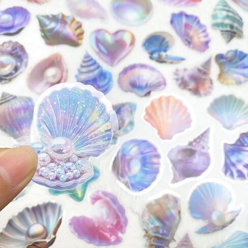 Sea Shell Stickers,100pcs Starfish Seahorse Under The Sea Beach Theme Stickers for Scrapbooking Journaling Planner Laptop Birthday Party Gift Laptop Decorations in Saudi Arabia