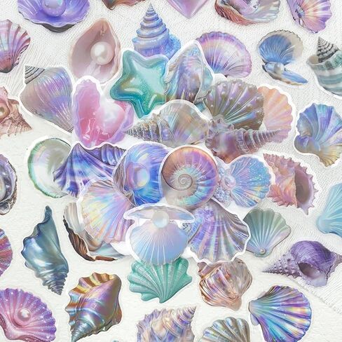 Sea Shell Stickers,100pcs Starfish Seahorse Under The Sea Beach Theme Stickers for Scrapbooking Journaling Planner Laptop Birthday Party Gift Laptop Decorations in Saudi Arabia