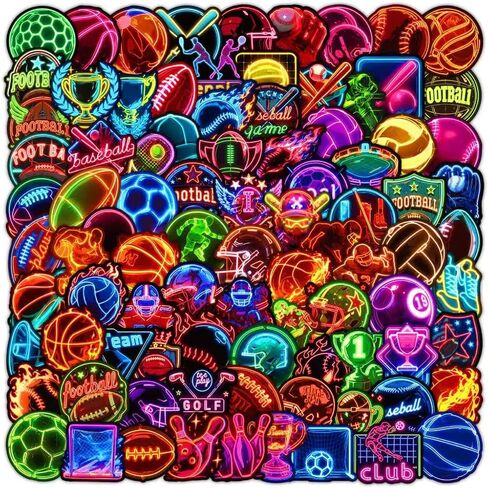 130PCS Neon Sports Ball Stickers,Waterproof Vinyl Neon Sports Stickers for Boys, Cool Basketball Football Baseball Golf Bowling Stickers for Laptop Skateboard Luggage Phone Case in Saudi Arabia