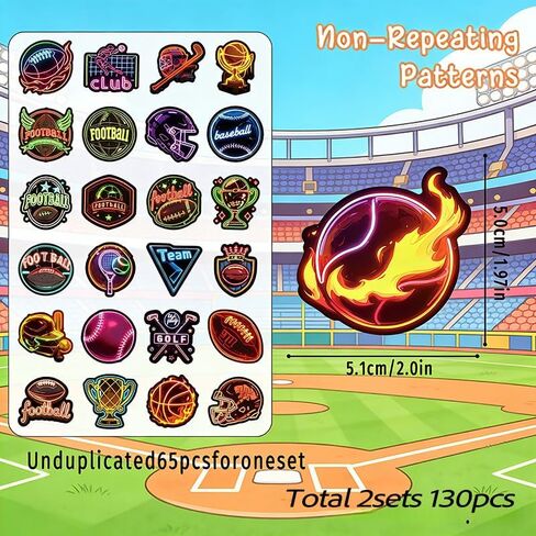 130PCS Neon Sports Ball Stickers,Waterproof Vinyl Neon Sports Stickers for Boys, Cool Basketball Football Baseball Golf Bowling Stickers for Laptop Skateboard Luggage Phone Case in Saudi Arabia
