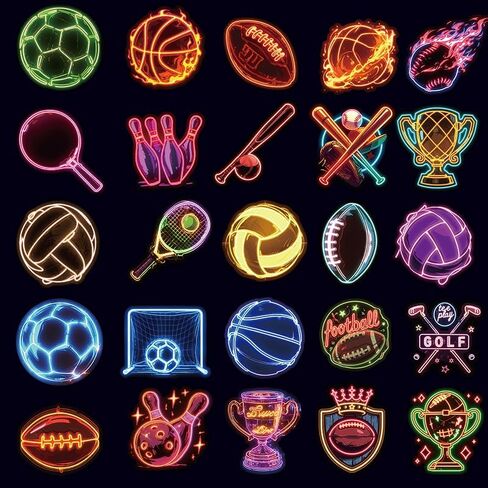 130PCS Neon Sports Ball Stickers,Waterproof Vinyl Neon Sports Stickers for Boys, Cool Basketball Football Baseball Golf Bowling Stickers for Laptop Skateboard Luggage Phone Case in Saudi Arabia