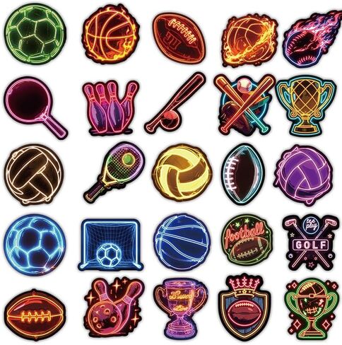 130PCS Neon Sports Ball Stickers,Waterproof Vinyl Neon Sports Stickers for Boys, Cool Basketball Football Baseball Golf Bowling Stickers for Laptop Skateboard Luggage Phone Case in Saudi Arabia