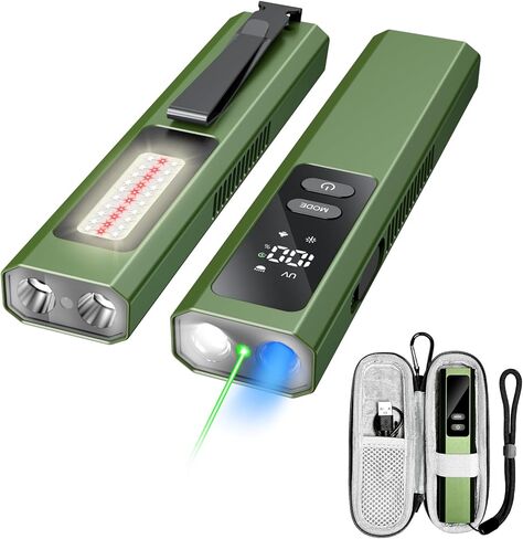 EDC Flat Flashlight High Lumens, Rechargeable Pocket Light with White/Warm LED, UV, Gream Beam, Flash Combo, 4 Bright Modes, Double Magnetic Base, for Outdoors, Emergency, Work, Detection (Orange) in Saudi Arabia