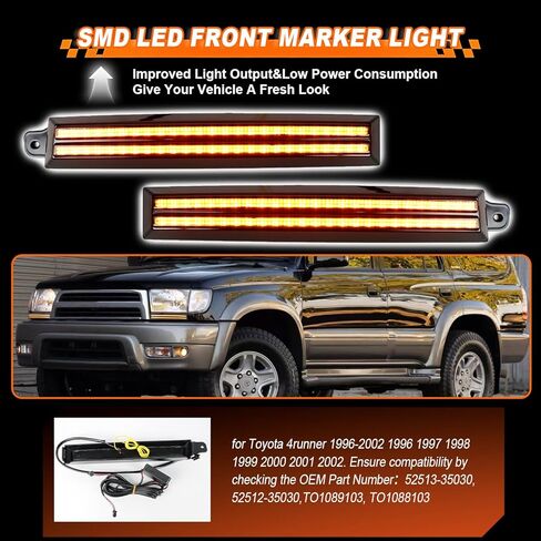 LED Front Bumper Headlight Side Marker Light fog for 1996-2002 Toyota 4Runner, Amber Daytime Running Light DRL & Sequential Turn Signal Lamp Replace Front Trim, OEM# TO1089103,TO1088103 in Kuwait