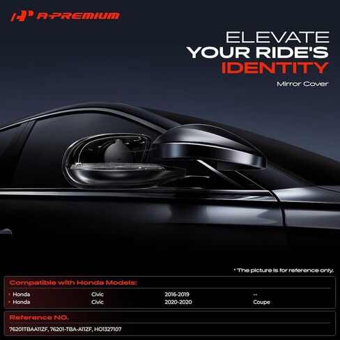 A-Premium Passenger Side Rearview Mirror Cover Cap - Compatible with Honda Civic 2016 2017 2018 2019 2020 - Smooth Black in Kuwait