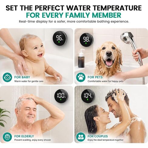 Longriver MX08 Shower Temperature Display, Shower Thermometer with Hydro Powered Sensor, Digital Water Temperature Monitor, Large Adjustable Display, IPX7 Waterproof for Bathroom, °F /°C Switchable in Saudi Arabia