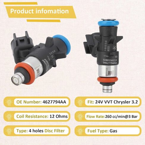(Set of 6) 04627794AA Fuel Injectors,Compatible with/Jeep 3.2 Cherokee 2014-2017,Replace OE#0280158313 in Kuwait