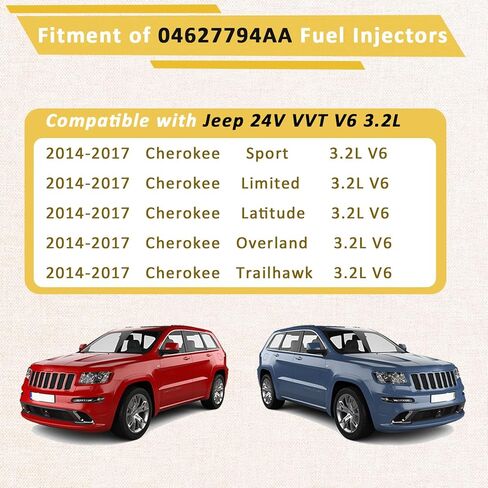 (Set of 6) 04627794AA Fuel Injectors,Compatible with/Jeep 3.2 Cherokee 2014-2017,Replace OE#0280158313 in Kuwait