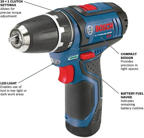 BOSCH PS31-2A 12V Max 3/8 Inch Drill/Driver Kit with (2) 2 Ah Batteries and Charger, Variable Speed in Saudi Arabia