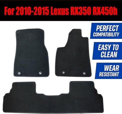 FZJDSD Black 3Pcs Front & Rear Floor Mats Carpet Velour Replacement Compatible with Lexus RX350 RX450h 2010 2011 2012 2013 2014 2015 in Kuwait