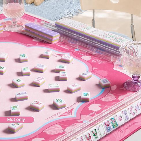 سجادة Virora American Mahjong مع قواعد، سجادة Mahjong وردية، وسادة مطاطية مضادة للانزلاق 3 مم لتقليل الضوضاء، 32.7 × 32.7 بوصة ملفوفة بدون تجاعيد، مفرش طاولة Mahjong مقاوم للماء لألعاب Mah Jong وألعاب البطاقات in Kuwait