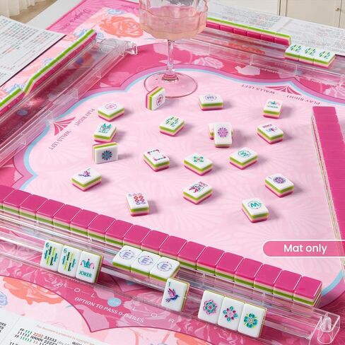 سجادة Virora American Mahjong مع قواعد، سجادة Mahjong وردية، وسادة مطاطية مضادة للانزلاق 3 مم لتقليل الضوضاء، 32.7 × 32.7 بوصة ملفوفة بدون تجاعيد، مفرش طاولة Mahjong مقاوم للماء لألعاب Mah Jong وألعاب البطاقات in Kuwait