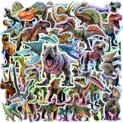 120PCS Holographic Dinosaur Stickers Dinosaur Party Favors Birthday Party Decorations Vinyl Waterproof Stickers for Water Bottle Laptop Luggage Helmet in Saudi Arabia